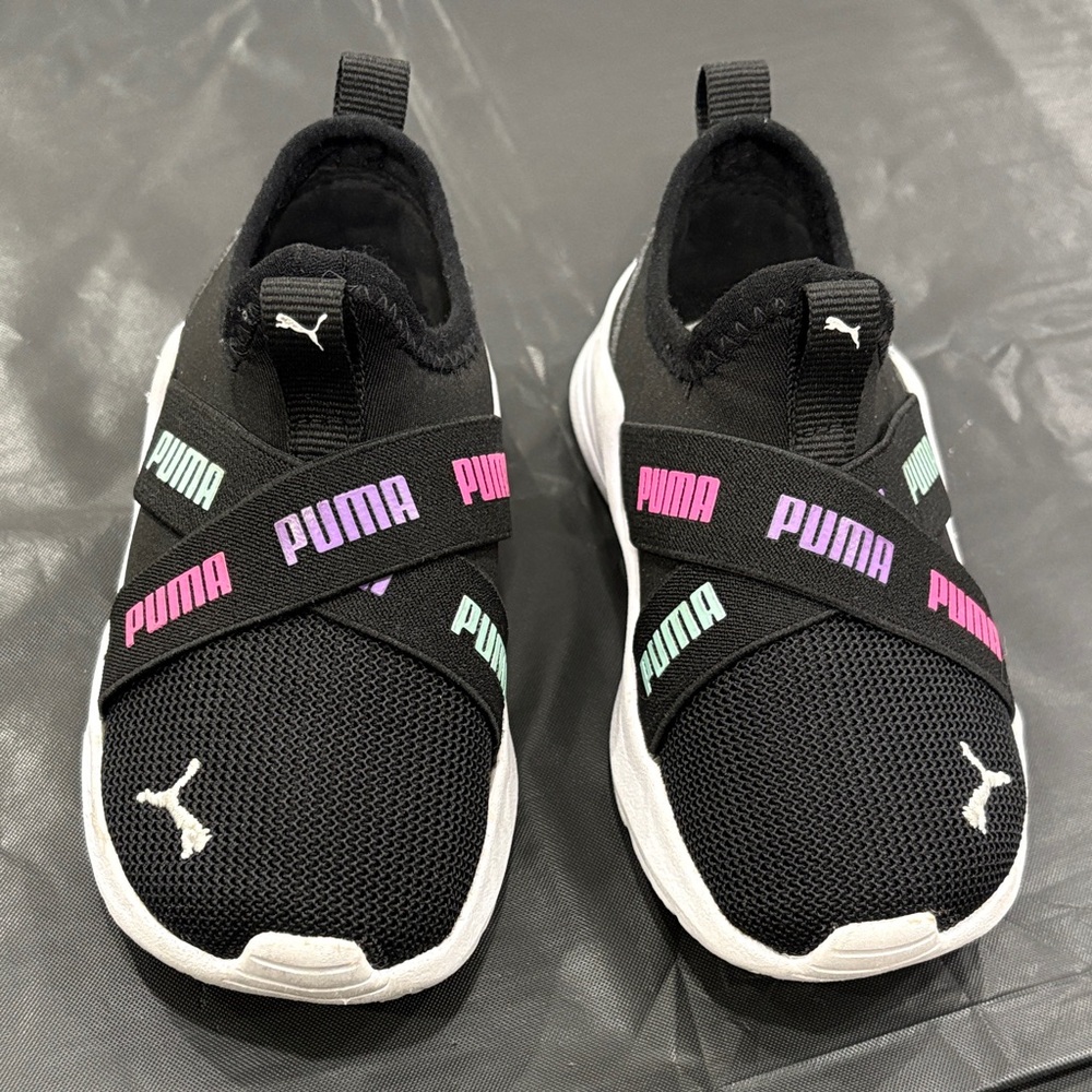 PUMA Kids Black Sneakers with Multicolor Straps